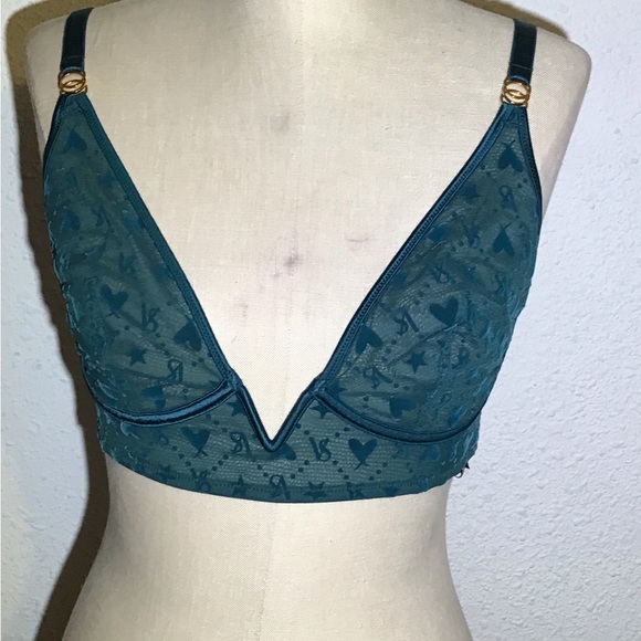 Victoria’s Secret luxe unlined green Bralette logo bra size large - Picture 1 of 6